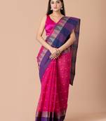 Magenta & Blue Cotton Tant Traditional Sarees Without Blouse