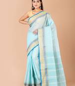 Sea Green & Multi cotton tant traditional sarees without blouse