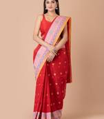 Red & Multi Cotton Tant Traditional Sarees Without Blouse