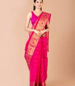 Pink & Gold Cotton Tant Traditional Sarees Without Blouse