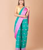 Green & Pink Cotton Tant Traditional Sarees Without Blouse