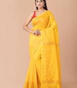 Yellow & Copper silk cotton handloom saree with blouse