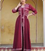 Juniper Women Maroon Rayon Printed Jacket Style Kurta & Pants Set.