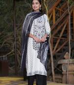Juniper Women Black & White Rayon Printed Kurta, Pants & Dupatta Set.