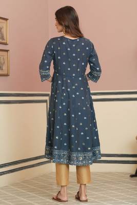 Juniper Women Teal Rayon Printed Anarkali Kurta. 2
