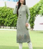 Juniper Women Acrylic Green Straight Kurta.