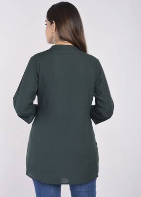 casual 3/4 sleeve embroidered women green top 2