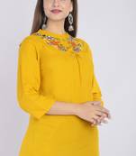casual 3/4 sleeve embroidered women yellow top