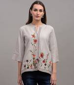 casual embroidered women grey top