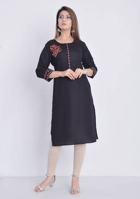 women embroidered straight kurta (black) 1