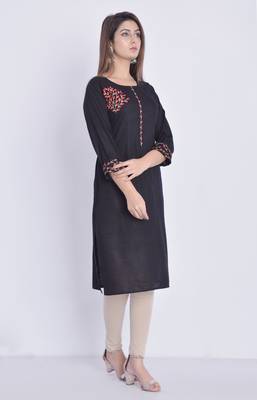 women embroidered straight kurta (black) 2