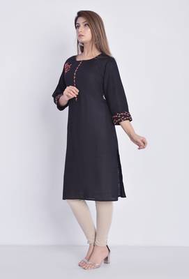 women embroidered straight kurta (black) 3