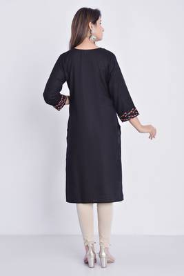 women embroidered straight kurta (black) 5