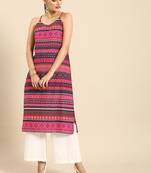 women striped straight kurta (pink)