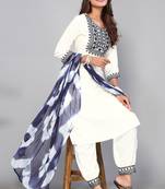 White Sequin Embroidery Work with Viscose Rayon Fabric Stitched Kurta, Pant and Dupatta Set