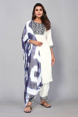 White Sequin Embroidery Work with Viscose Rayon Fabric Stitched Kurta, Pant and Dupatta Set 2