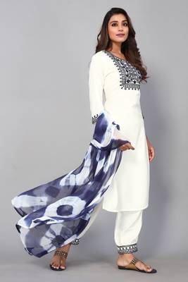 White Sequin Embroidery Work with Viscose Rayon Fabric Stitched Kurta, Pant and Dupatta Set 3