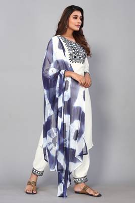 White Sequin Embroidery Work with Viscose Rayon Fabric Stitched Kurta, Pant and Dupatta Set 4