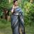 Grey checks zari woven raw silk designer saree with blouse