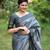 Grey checks zari woven raw silk designer saree with blouse
