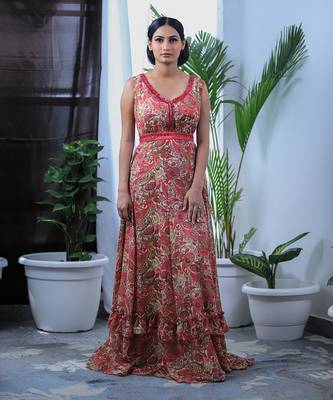 Pink printed gown 1