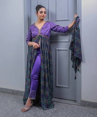 Purple printed kurta set 1