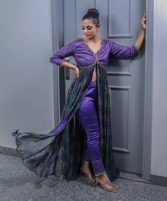 Purple printed kurta set 3