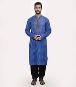 Blue golden & silver cutdana cotton brocade kurta set