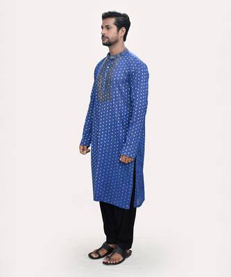 Blue golden & silver cutdana cotton brocade kurta set 2