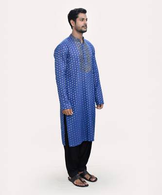 Blue golden & silver cutdana cotton brocade kurta set 3