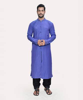 Navy blue cross pintucks antique cutdana kurta set 1