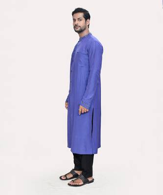 Navy blue cross pintucks antique cutdana kurta set 2