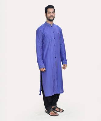 Navy blue cross pintucks antique cutdana kurta set 3