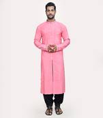Rose pink cross pintucks antique cutdana kurta set
