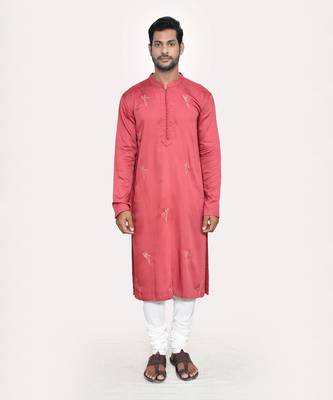 Brick red badla work beads modal satin kurta set 1