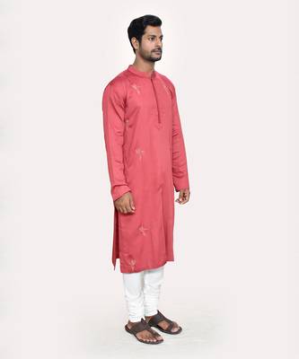 Brick red badla work beads modal satin kurta set 3
