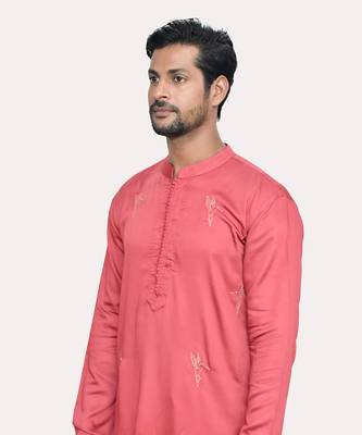 Brick red badla work beads modal satin kurta set 4