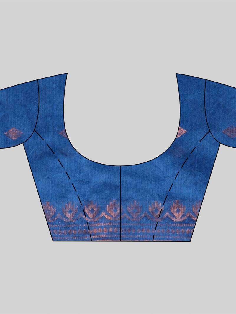 Women`S Bengal Cotton Silk Pure Handloom Saree Kohinoor Work With Blouse Piece(Blue)