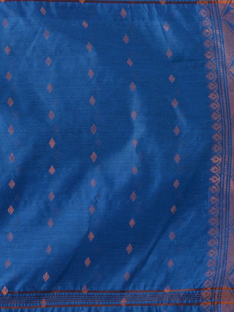 Women`S Bengal Cotton Silk Pure Handloom Saree Kohinoor Work With Blouse Piece(Blue)