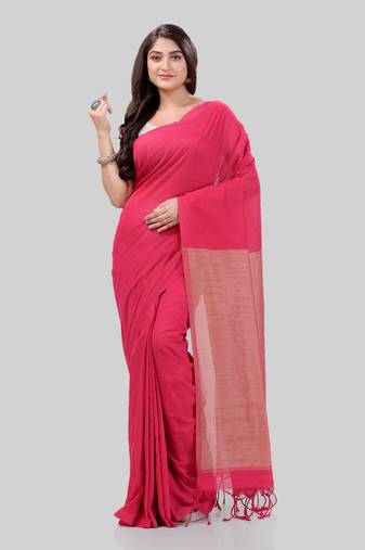 Women`S Khadi Cotton Pink Handloom RupSagar Design Saree