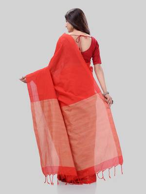 Women`S Khadi Cotton Red Handloom RupSagar Design Saree 2