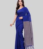 Women`S Khadi Cotton Royel Blue Handloom RupSagar Design Saree