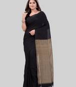 Women`S Khadi Cotton Black Handloom RupSagar Design Saree