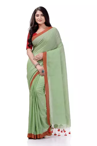 Lime Green Handspun Cotton Handloom Saree