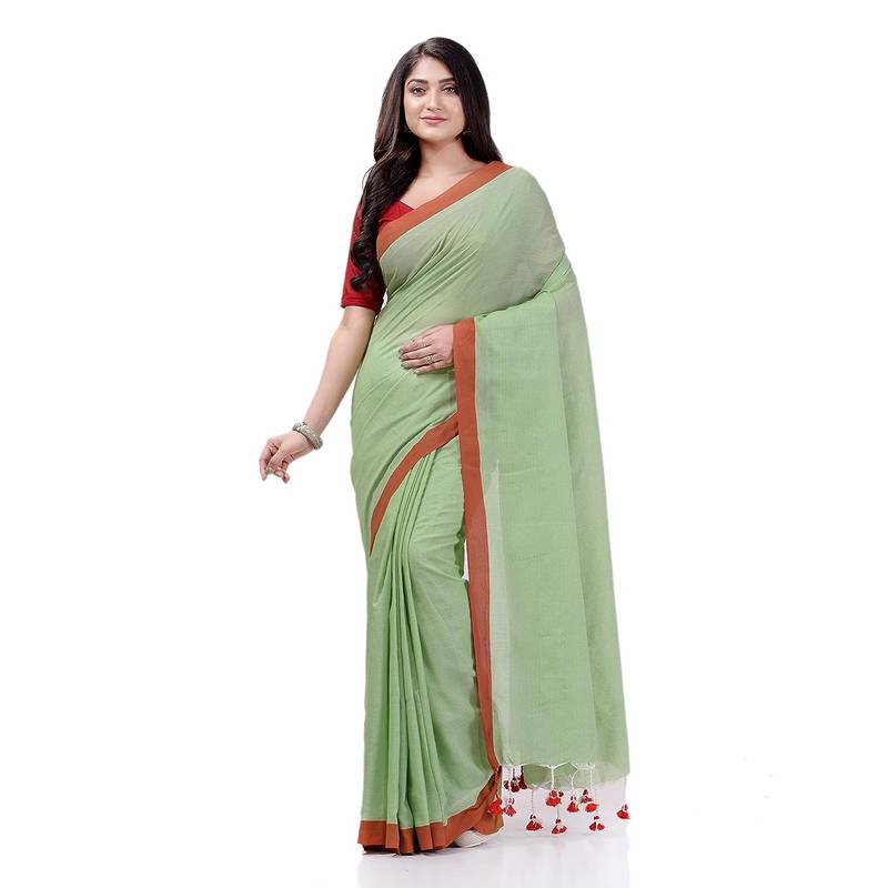 Lime Green Handspun Cotton Handloom Saree