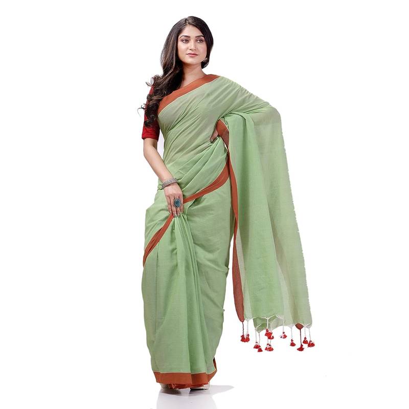 Lime Green Handspun Cotton Handloom Saree