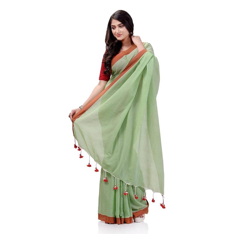 Lime Green Handspun Cotton Handloom Saree