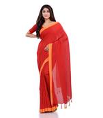 Red Handspun Cotton Handloom Saree