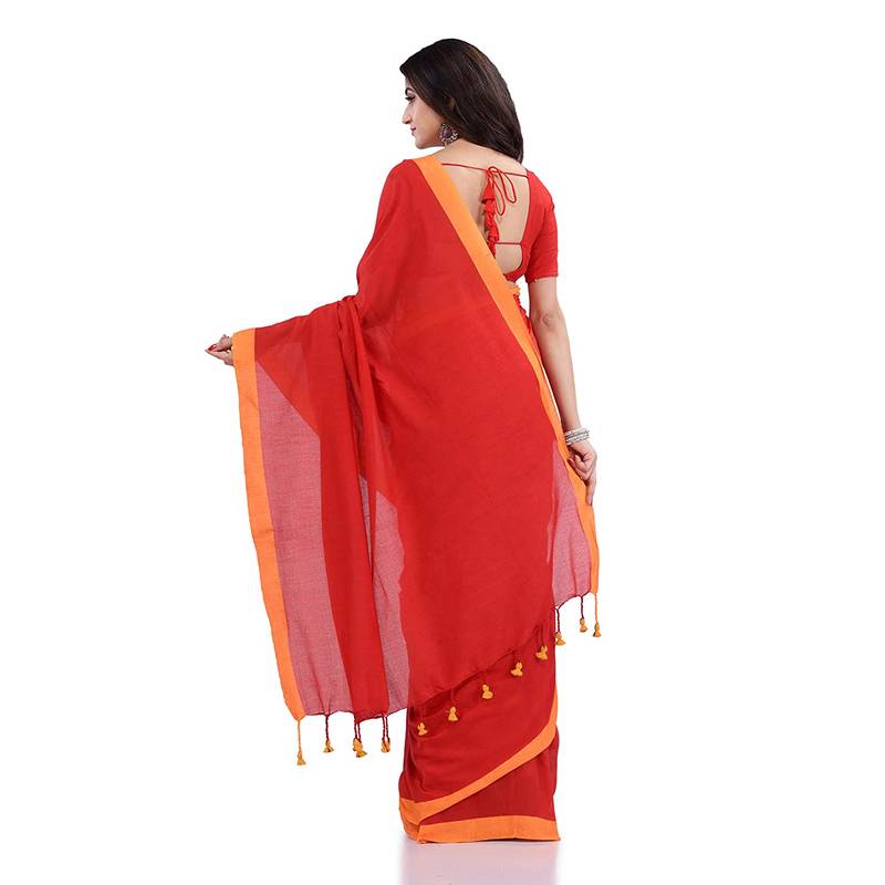 Red Handspun Cotton Handloom Saree