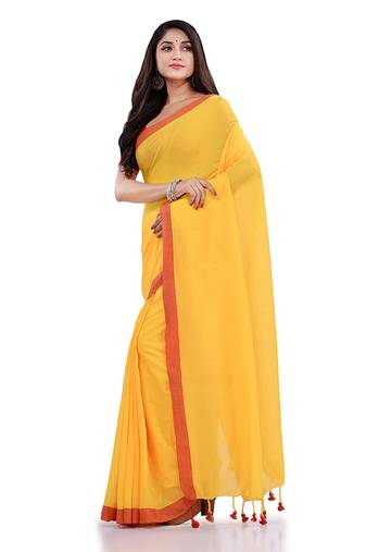 Yellow Handspun Cotton Handloom Saree